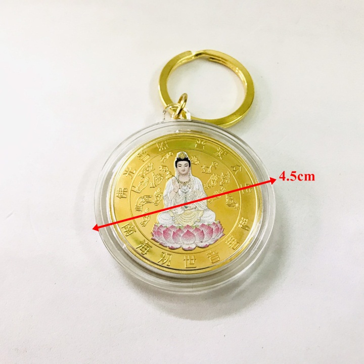 Móc Khóa Xu Quan Âm Vàng In Màu - SP005204 